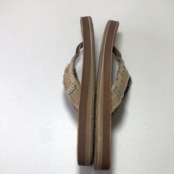 SANUK FRAID NOT ST TAN HEMP/LEATHER FLIP FLOPS - Picture 6 of 8